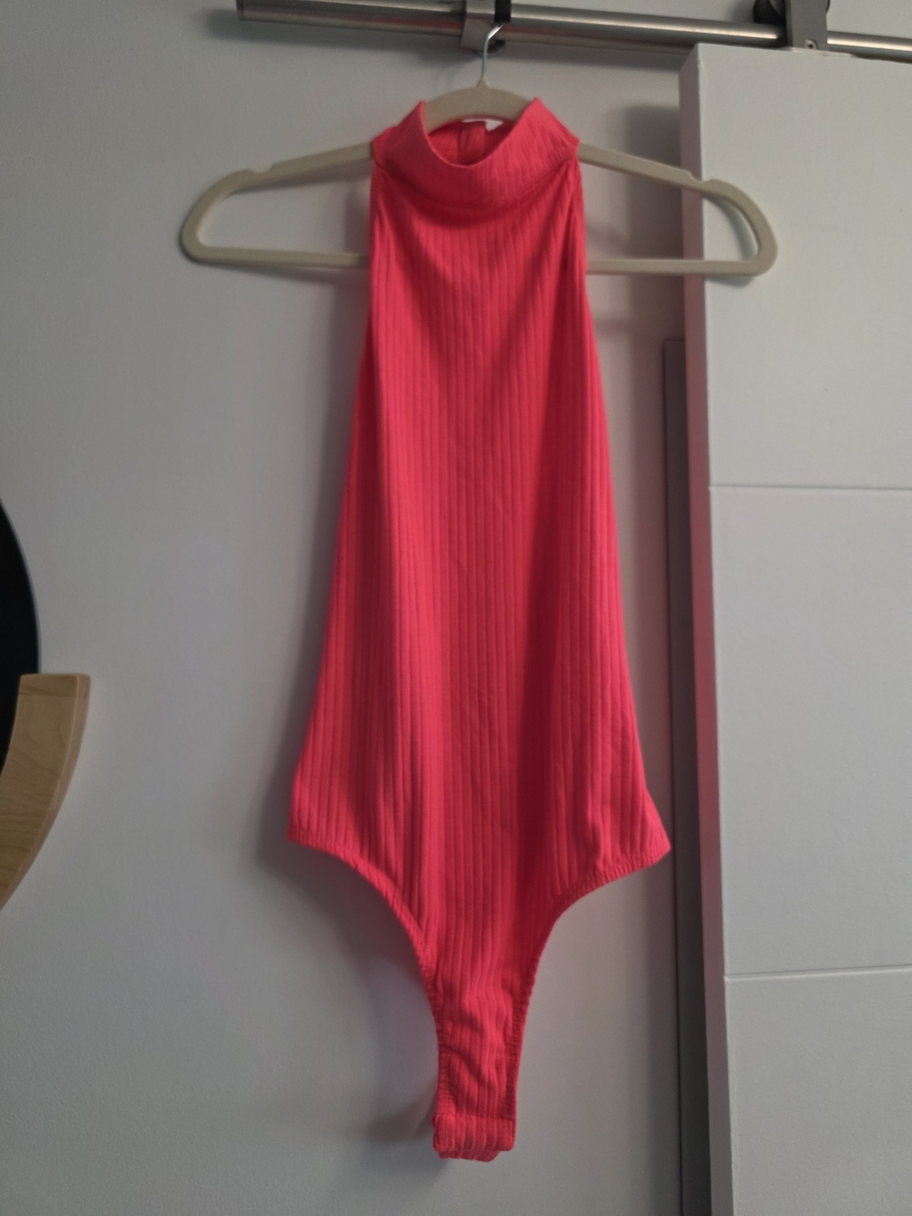 Urban Behavior Ribbed Halter Bodysuit - Bright Hot Pink